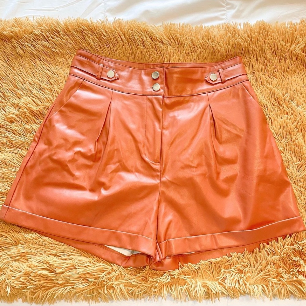 High-waisted leather shorts